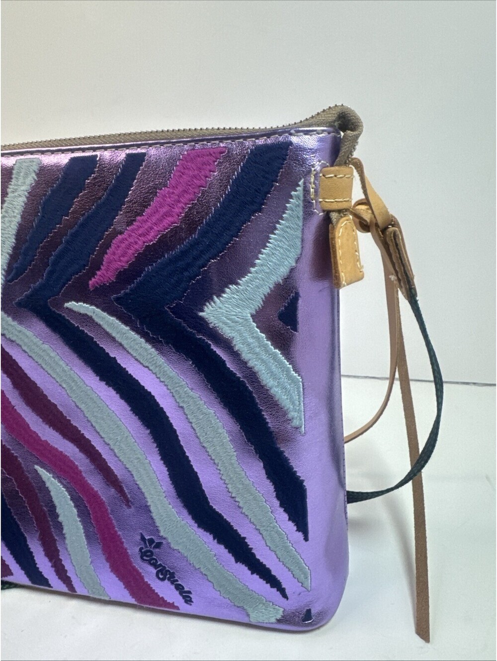 Consuela NWT Val Downtown Crossbody Purple Pink Shiny Zebra Pattern Designer - Picture 4 of 9